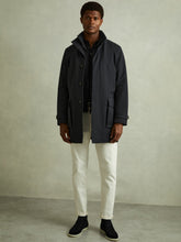 Hybrid Removable Funnel Neck Overcoat in Navy | Reiss