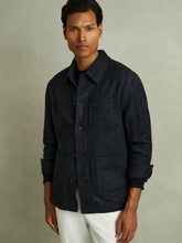 Checked Button Through Worker Jacket in Navy Melange | Reiss Discount