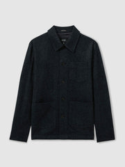 Checked Button Through Worker Jacket in Navy Melange | Reiss Discount