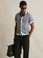 Geometric-Print Cuban-Collar Shirt in White/Navy | Reiss Sale
