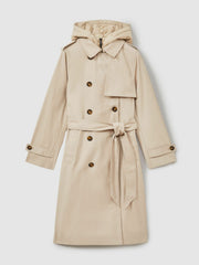 Hooded Insert Trench Coat in Stone | Reiss