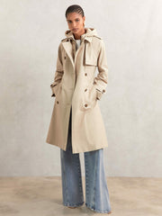 Hooded Insert Trench Coat in Stone | Reiss