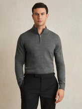 Merino Wool Half-Zip Jumper in Derby Grey Marl | Reiss