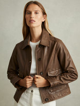 Leather Trucker Jacket in Chocolate | Reiss Sale