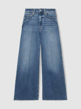 Paige Wide Leg Raw Hem Cropped Jeans in Rock Show Blue | Reiss US