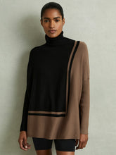 Colourblock Roll Neck Split Hem Jumper in Black/Mink | Reiss For Sale