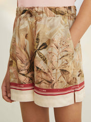 9-13 yrs | NYBG Satin Floral-Print Shorts in Khaki | Reiss Sale
