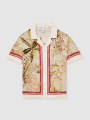13-14 yrs | NYBG Satin Floral-Print Shirt in Khaki | Reiss Onsale