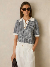 Zig-Zag Knit Polo Shirt in Blue/Ivory | Reiss USA