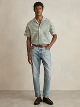 Textured Stripe Cuban-Collar Shirt in Green/White | Reiss USA