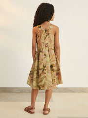 13-14 yrs | NYBG Floral-Print Midi Dress in Khaki | Reiss Onsale