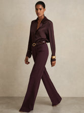 Petite High Rise Flared Trousers in Burgundy | Reiss Discount