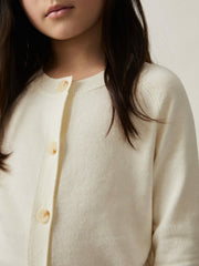 13-14 yrs Cotton Crew-Neck Cardigan in Ivory | Reiss USA