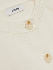 13-14 yrs Cotton Crew-Neck Cardigan in Ivory | Reiss USA