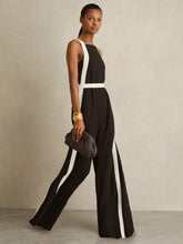 Colourblock Wide Leg Belted Jumpsuit in Chocolate/Cream | Reiss Near Me