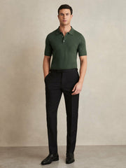 Merino Wool Short-Sleeve Polo Shirt in Kale Green | Reiss Sale