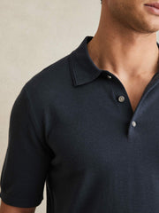 Merino Wool Short-Sleeve Polo Shirt in Midnight Navy | Reiss Near Me