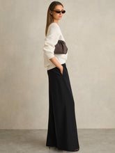 Petite Wide-Leg Elasticated-Waist Trousers in Navy | Reiss For Sale