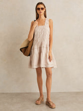 Shirred Ruffle Hem Mini Dress in Neutral | Reiss For Sale