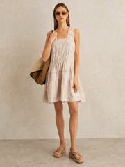 Shirred Ruffle Hem Mini Dress in Neutral | Reiss For Sale
