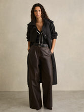 Petite Leather Wide Leg Trousers in Chocolate | Reiss US
