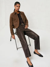 Petite Leather Slim-Leg Trousers in Chocolate | Reiss Discount