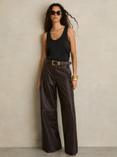 Leather Wide Leg Trousers in Chocolate | Reiss For Sale