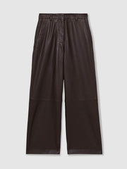 Leather Wide Leg Trousers in Chocolate | Reiss For Sale
