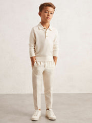 9-13 yrs Merino Wool Long-Sleeve Polo Shirt in Snow | Reiss Onsale
