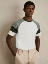 Mercerised-Cotton Colourblock T-Shirt in White/Sage | Reiss Sale