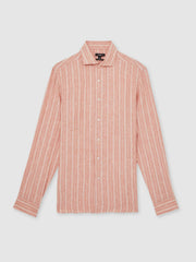 Linen Striped Long Sleeve Shirt in Pink Rose/White Bengal Stripe | Reiss Sale
