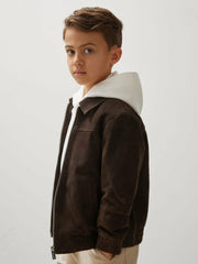 13-14 yrs Unisex Fit McLaren F1 Team Suede Bomber Jacket in Distressed Brown | Reiss
