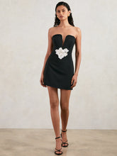 Halston Strapless Fitted Mini Dress in Black | Reiss For Sale