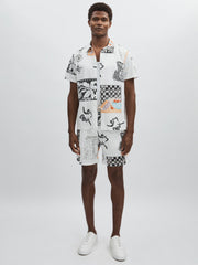 Les Deux Cotton Graphic-Print Shirt in Ivory Print | Reiss Onsale