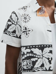 Les Deux Cotton Graphic-Print Shirt in Ivory Print | Reiss Onsale