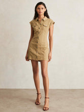 Paige Fern Beige Denim Button Through Mini Dress in Fern Beige | Reiss