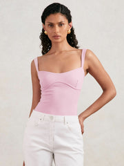 Good American Scuba Sweetheart Bodysuit in Light Pink | Reiss For Sale