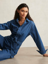 Paige Maraya Blue Wide Leg Belted Denim Jumpsuit in Maraya Blue | Reiss USA