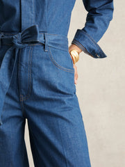 Paige Maraya Blue Wide Leg Belted Denim Jumpsuit in Maraya Blue | Reiss USA