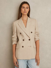 Petite Double Breasted Check Blazer With Wool in Neutral Check | Reiss