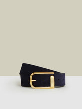 Leather Half Keeper Belt in Navy | Reiss Sale