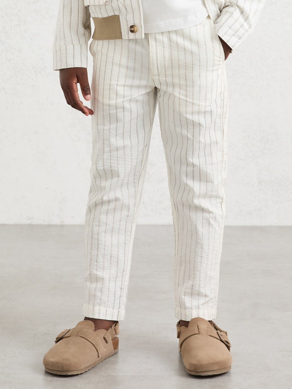 9-13 yrs Cotton Pinstripe Trousers Regular-Fit in Off White/Taupe Brown | Reiss Sale