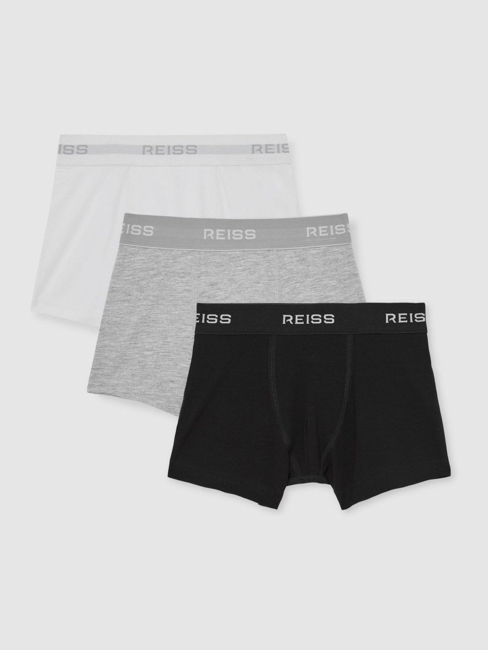 9-13 yrs Stretch-Cotton Logo-Waistband Boxer Shorts 3 Pack in White/Grey/Black | Reiss Near Me