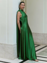 Satin Cape Maxi Dress in Green | Reiss