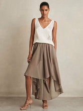 Petite Sheer-Overlay High-Low Shorts in Mink Neutral | Reiss Onsale