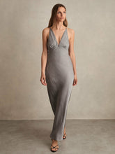 Crushed Satin Tie Back Slip Dress in Grey | Reiss Sale