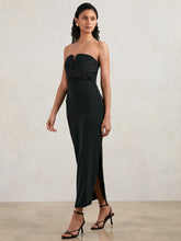 Halston Strapless Crepe Midi Dress in Black | Reiss USA