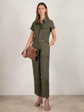 Good American Cotton Twill Jumpsuit with Stretch in Khaki | Reiss Discount