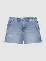 90S Long 100% Cotton Shorts in Indigo Blue | Reiss US