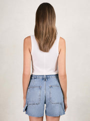 90S Long 100% Cotton Shorts in Indigo Blue | Reiss US
